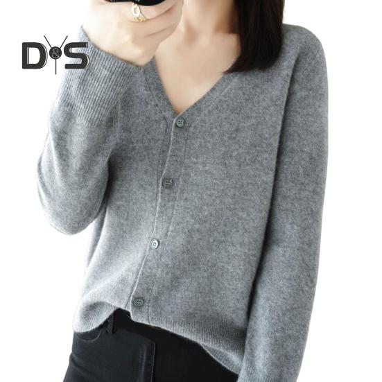 

Женский вязаный свитер с V-образным вырезом, длинным рукавом, на пуговицах, свитер, кардиган, однотонный, свободный крой, вязаное крючком текстурное пальто M серый