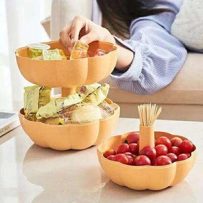 2 Pezzi Vassoio Porta Alimenti Grande Capacità con Porta Stuzzicadenti Zucca Creativo Semplicità Doppio Strato Staccabile Cesto per Frutta Articoli per la Casa