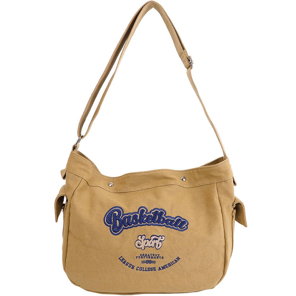 

Korean thick canvas bag female tide brand fashion sports style large capacity messenger bag male college student messenger bag коричневый