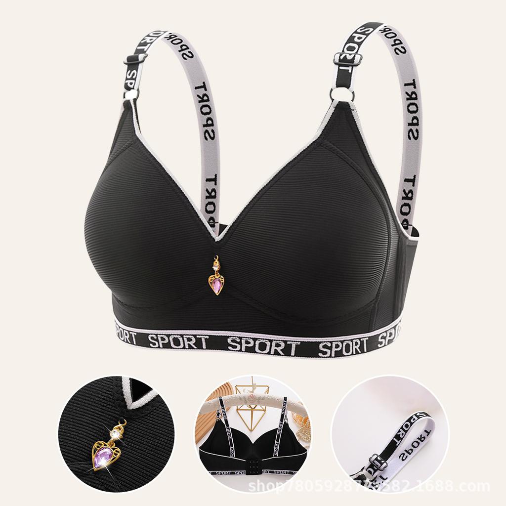 Women Wireless Comfortable Gathering Letter Strap Seamless Side Support Bra