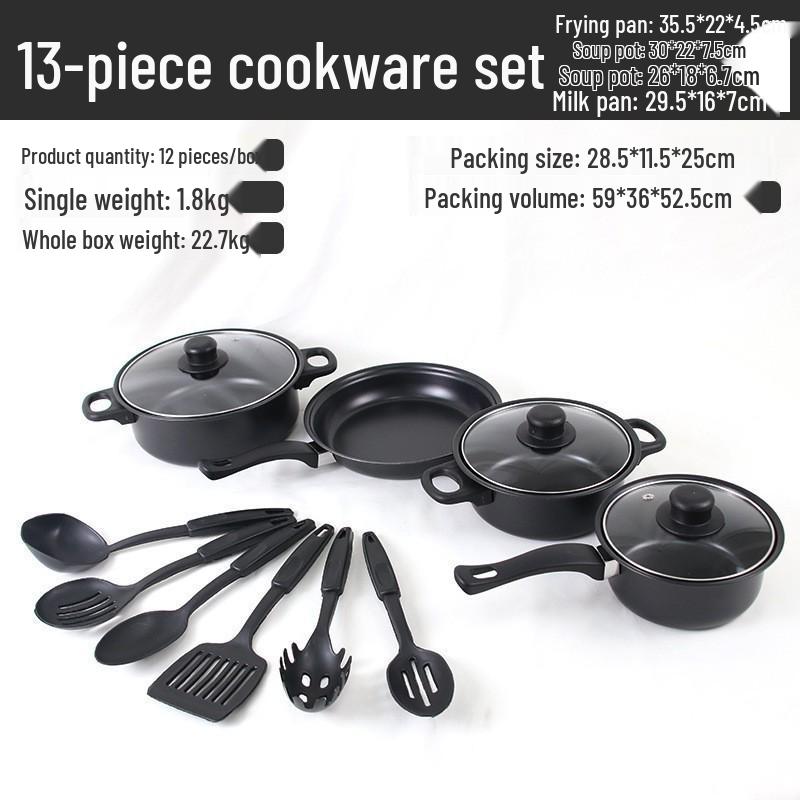 Thirteen-Piece Non-Stick Cookware Set: Includes Frying Pan, Soup Pot, Milk Pot, and Spatula