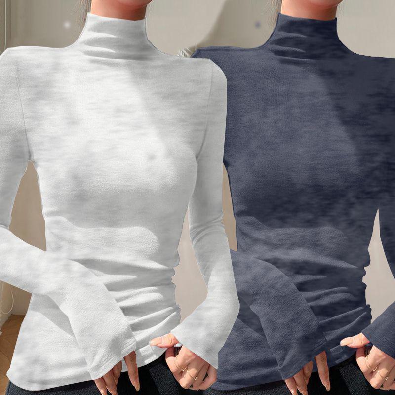 Chic Slim-fit High-neck Long-sleeve Base Layer: Solid Color, Flattering, Versatile Autumn/Winter Top