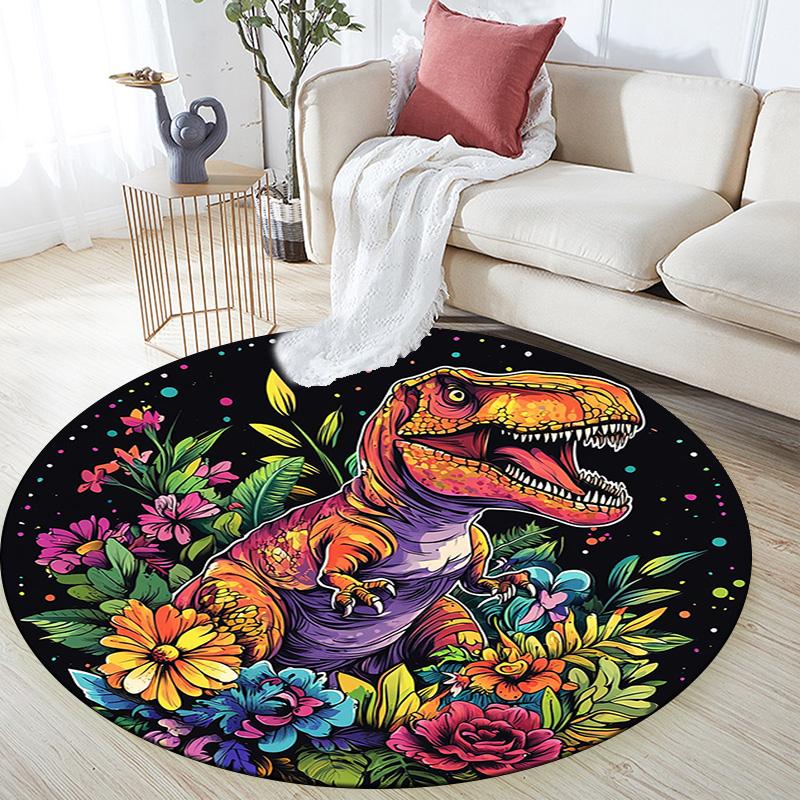 Colorful Dinosaur Round Area Rug,Carpet Rug for Living Room Bedroom Sofa Playroom Decor,Non-slip Floor Mat