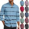 Men's Casual Stylish Striped Printed Shirt - Men's Lapel Buttoned Long-sleeved Shirt