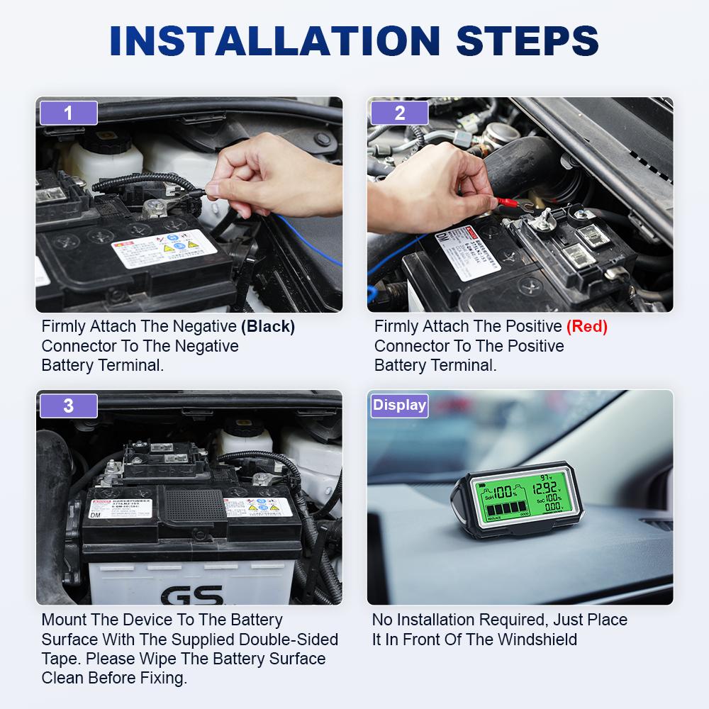 12V Battery Tester Battery Health Analyzer Charging Tester Tool ANCEL BM200 PRO 12V LED Car Battery Monitor Head-Up Display