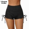 Shorts de Natação Femininos Cintura Alta Shorts de Banho Cordões Laterais Parte Inferior de Natação Shorts de Praia