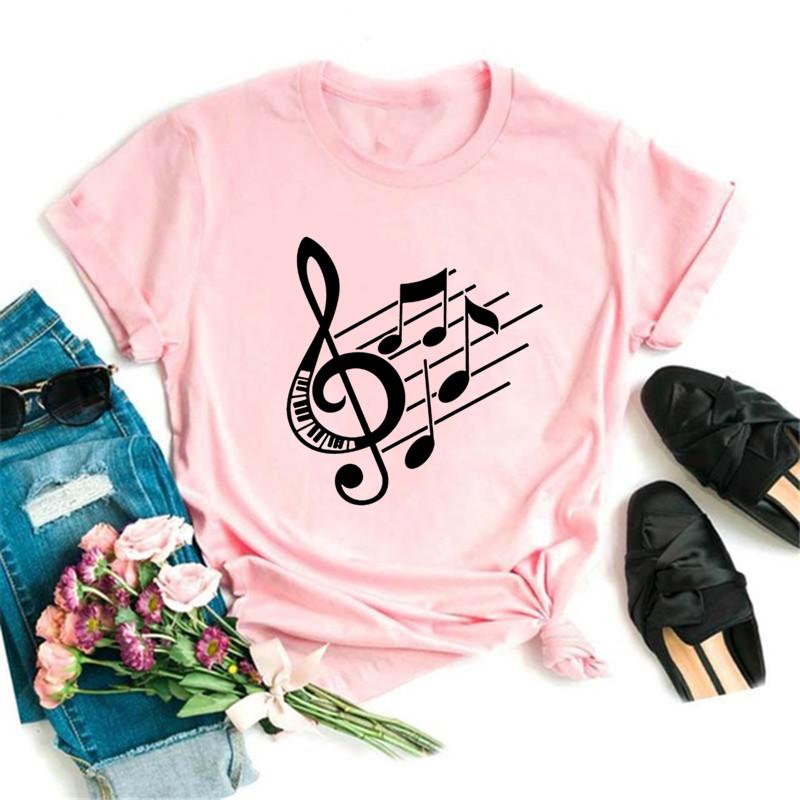 2025 New Women T Shirt Music Note Printed Tshirt Female Summer Casual Short Sleeve O-neck T-shirt Tops Tops for Women