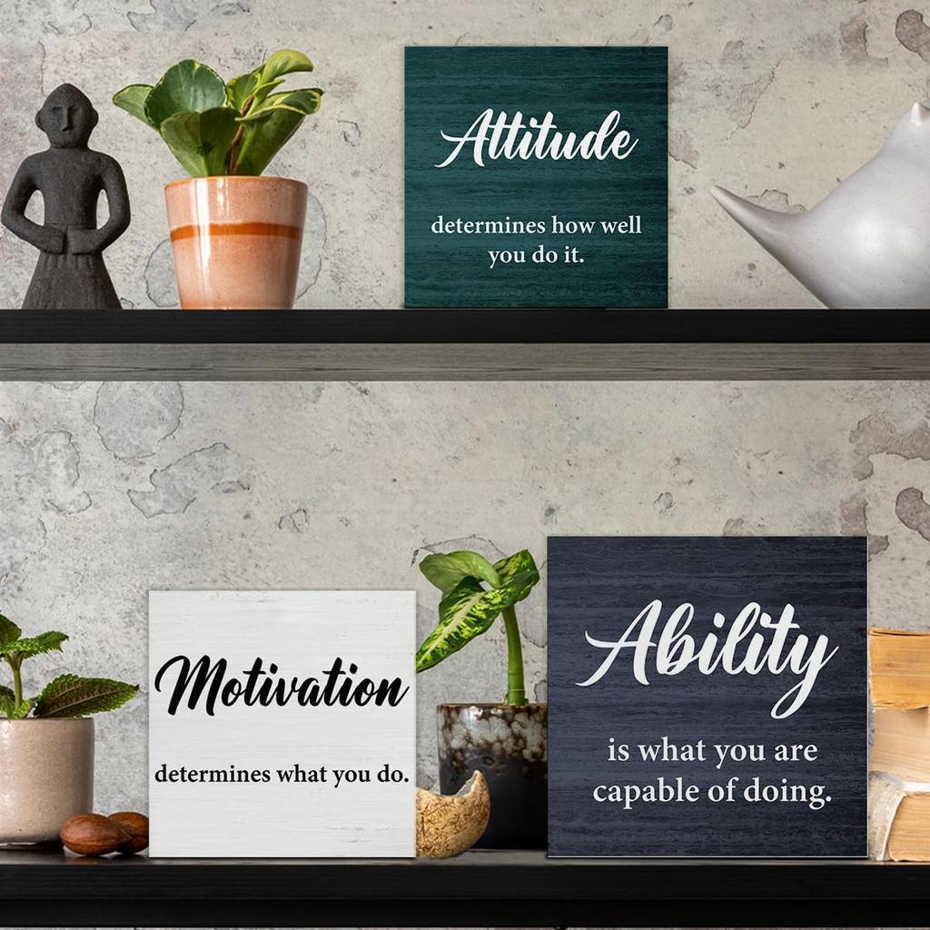 Office Cubicle Decor 3 Pcs, Inspirational Gifts for Women Men, Motivational Wooden Signs, Home Office Decorations for Desk Table Shelf