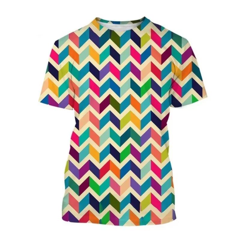 Summer Round Neck 3D Colorful Abstract Art & Geometric Pattern Printed Fashionable Casual Short Sleeved Children's Boy and Girl Kids Unisex T-shirts