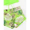 Women's Neon Green Tropical Leaf Two Piece Swimsuit - High Waisted Drawstring Bikini Set