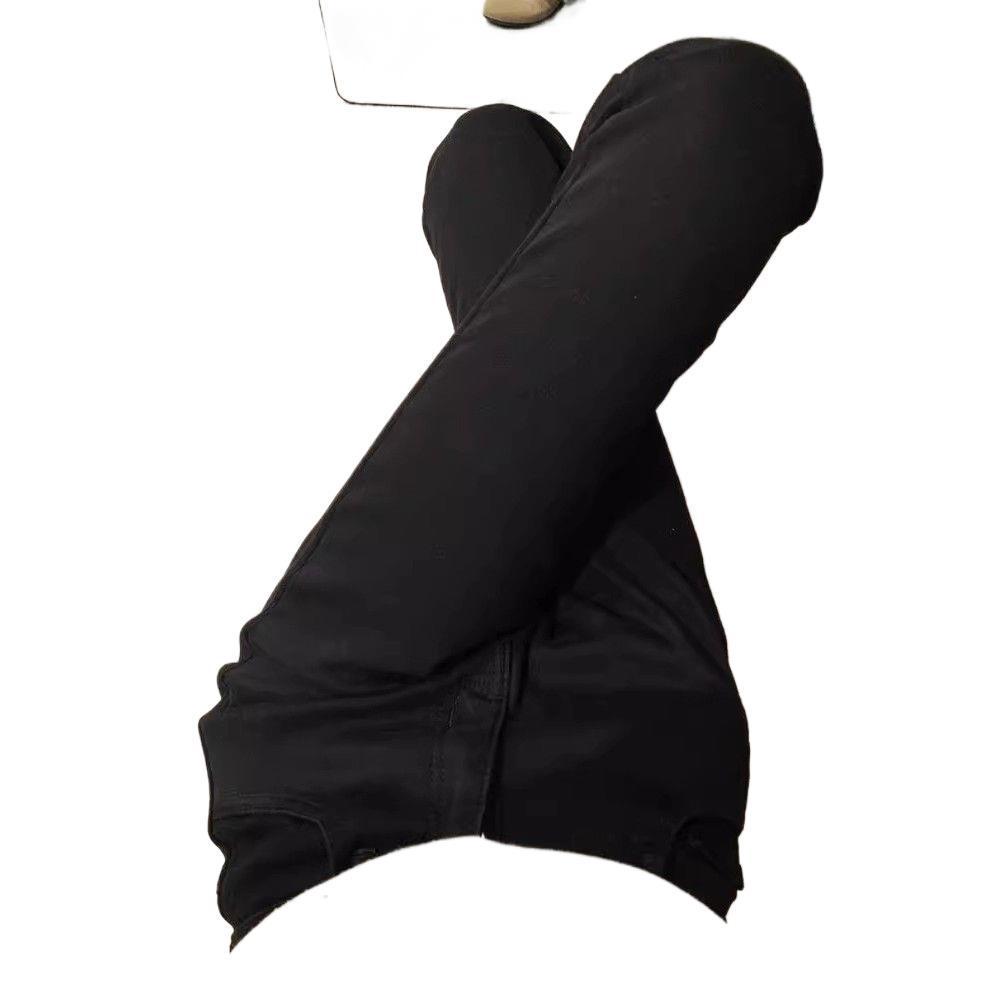 Women's Black Micro-Flare Jeans: Plus Velvet, Thickened, Elastic, Plus Size, High Waist, Slimming, for Autumn and Winter.
