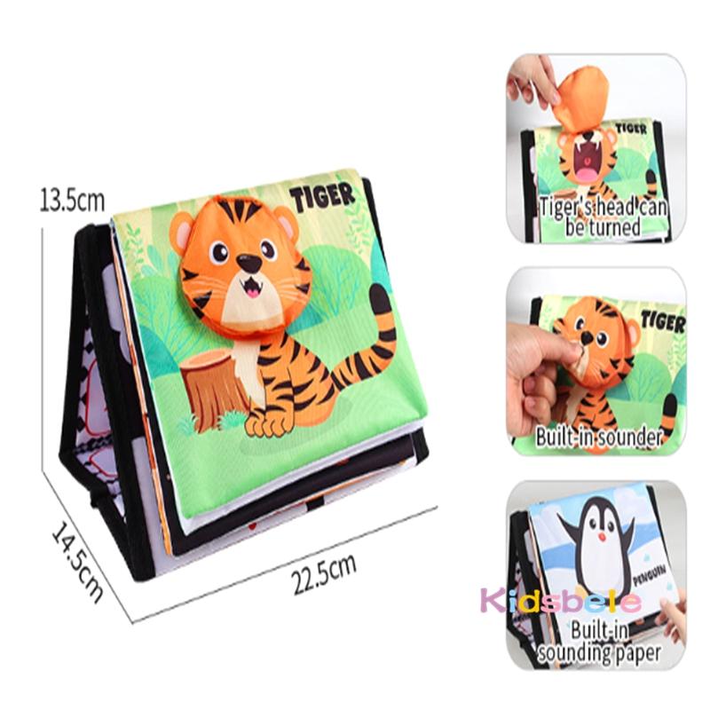 Funny Baby Tummy Time Soft Cloth Book Montessori Sensory Development Toy Colorful Animal Pattern Play Mat With Distorting Mirror