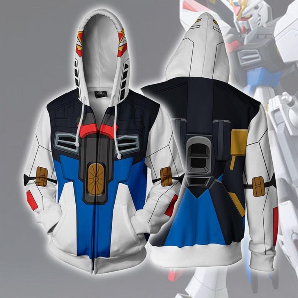 3D Printed Anime Hoodie with Mobile Suit Design - Japanese Anime Zipper Jacket
