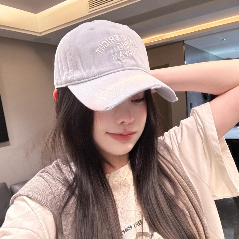 Baseball Cap Retro Washed Letter Embroidery Women'S Spring And Summer Versatile Face Small Soft Top Cap
