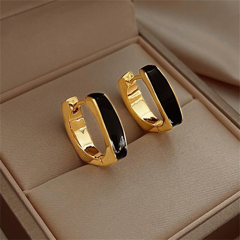 France Light Luxury Enamel Thick Rhinestone Hoop Earrings for Women Stainless Steel Huggie Ear Party Zircon Wholesale