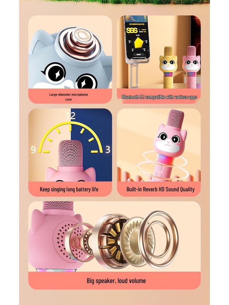 מיקרופון ורמקול קריוקי אלחוטיים לילדים: צעצוע הדהוד, שירה וחינוך מוקדם לבנות קטנות