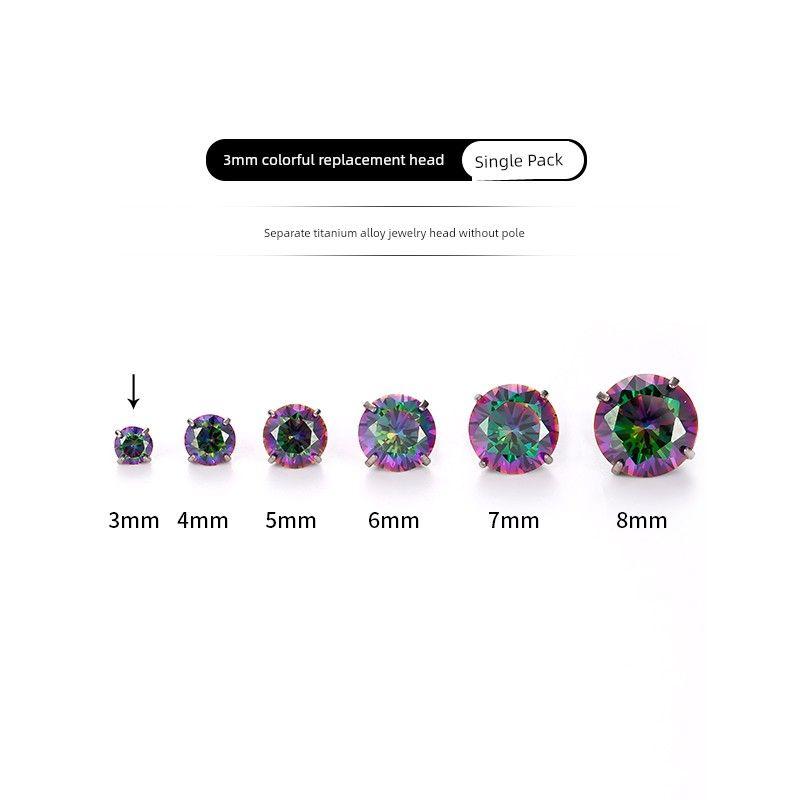 

F136 Titanium Alloy Replacement Head Flash Zircon Color Ornament Head 0.9 Tooth Mouth Ear Stud Accessories DIY Earrings for Women [Single Pack (Colorful Drill)] Drill Diameter 3mm