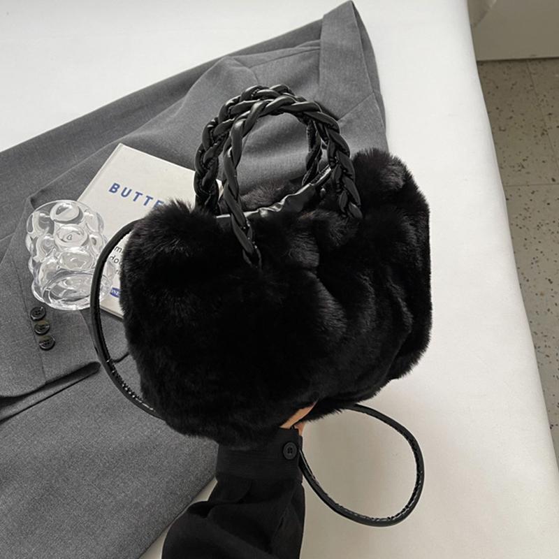 Women's Plush Soft Cloud Handheld Bag Drawstring Shoulder Bag Versatile Solid Color Temperament Crossbody Bag