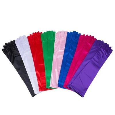 Korean Women Christmas White Wedding Dress Long Satin Elastic Etiquette Gloves Summer Sunscreen UV Full Finger Driving Glove K14