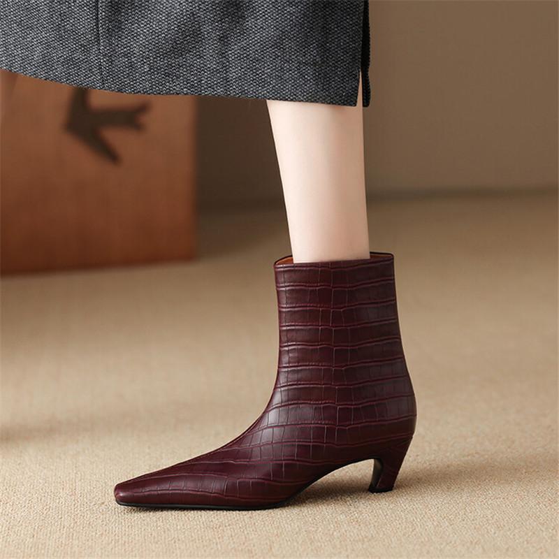 Mode Automne Hiver Cuir Fendu Bottes Femme Mode Bottes à Bout Carré pour Femmes Bottines Chaussures pour Dames Bottes Western Zapatos Mujer