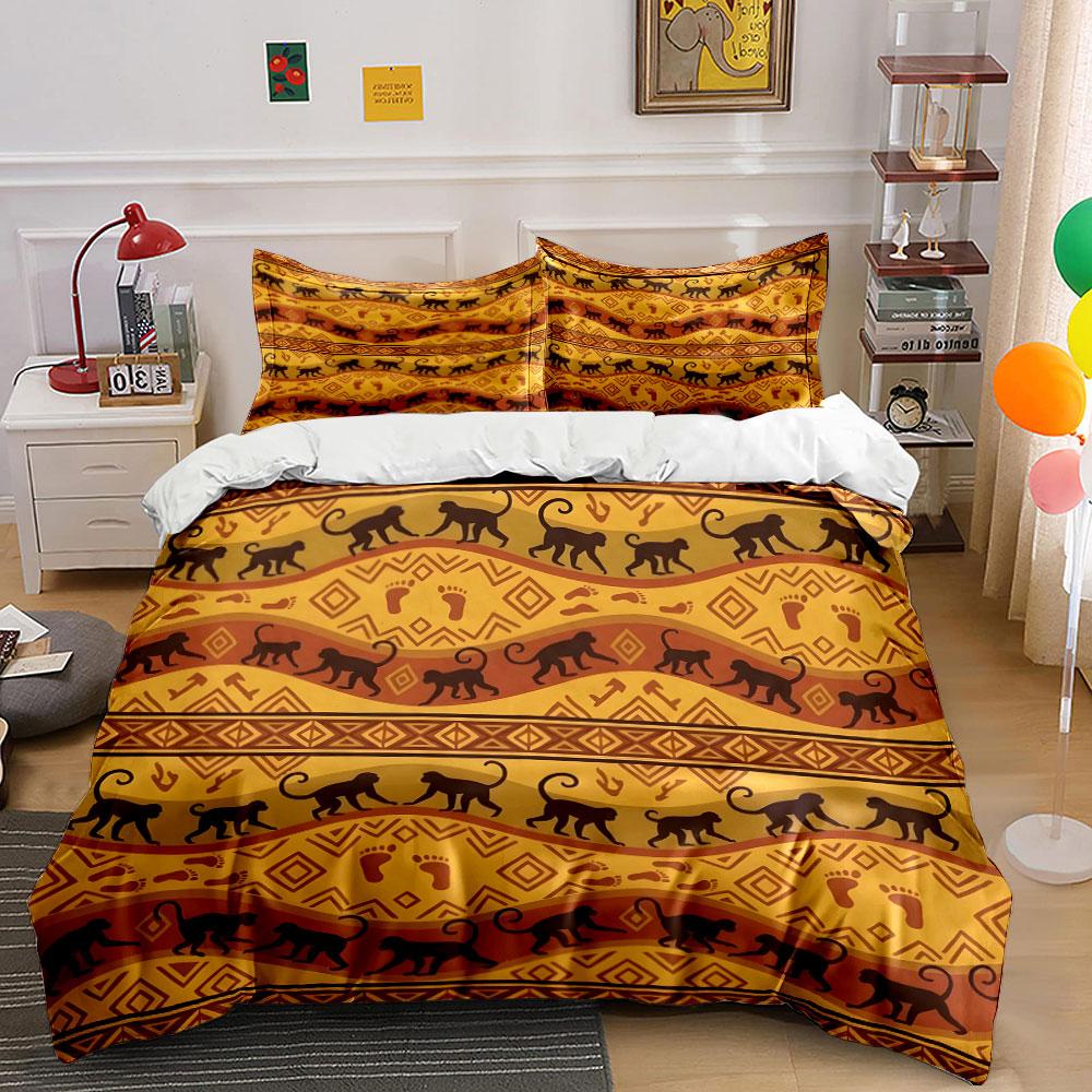 Indigenous Style Monkey Geometric Pattern Bedding Set 1 Duvet Cover 2 Pillowcases For Adult And Children Luxury Gift Full Size