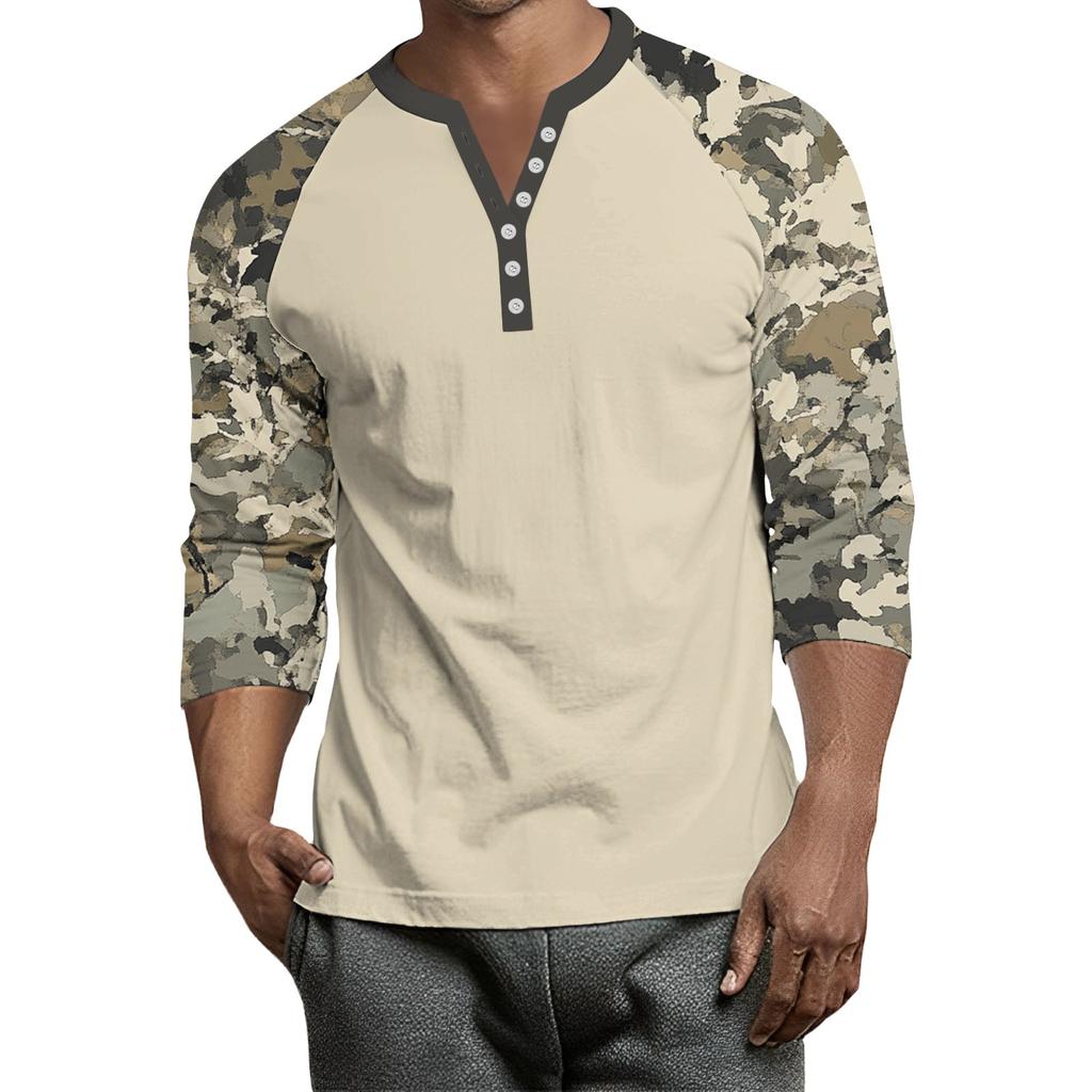Top Masculino de Manga 3/4 Raglan Contrastante com Botões
