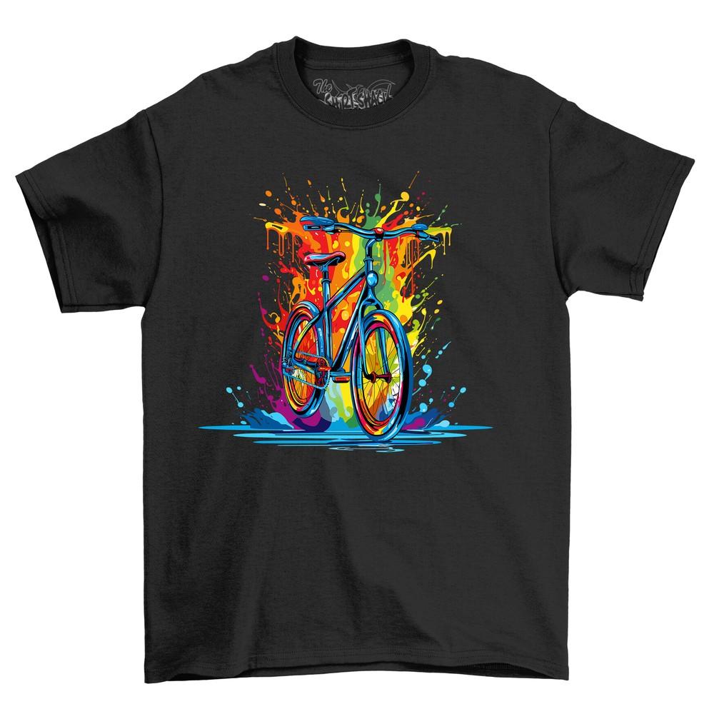 Colorful Bicycle Dripping Paint Effect T-Shirt - Funny and Stylish! Unisex Print