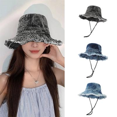 Distressed Bucket Hat Multiple Color Fishing Hat Frayed Edge Bucket Hat Adult Summer Spring Sunproof Fisherman Hat