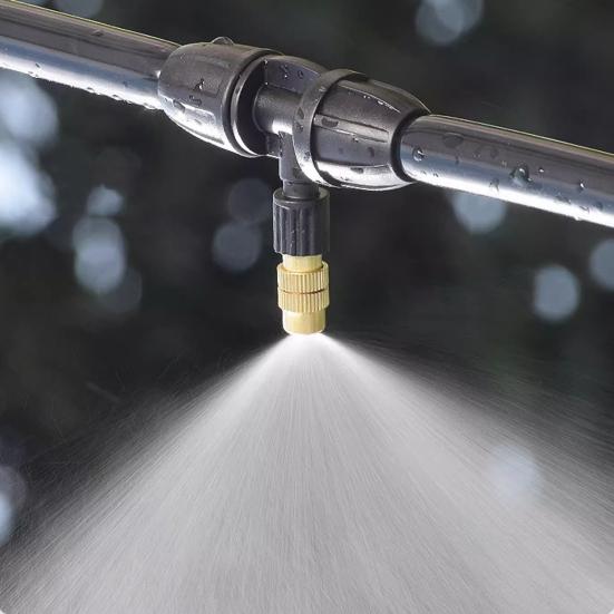 Three-Way Atomizing Nozzle Set Brass Misting Nozzles with Drip Irrigation Connector Adjustable Drip Irrigation Mister Set for Garden Patio Greenhouse