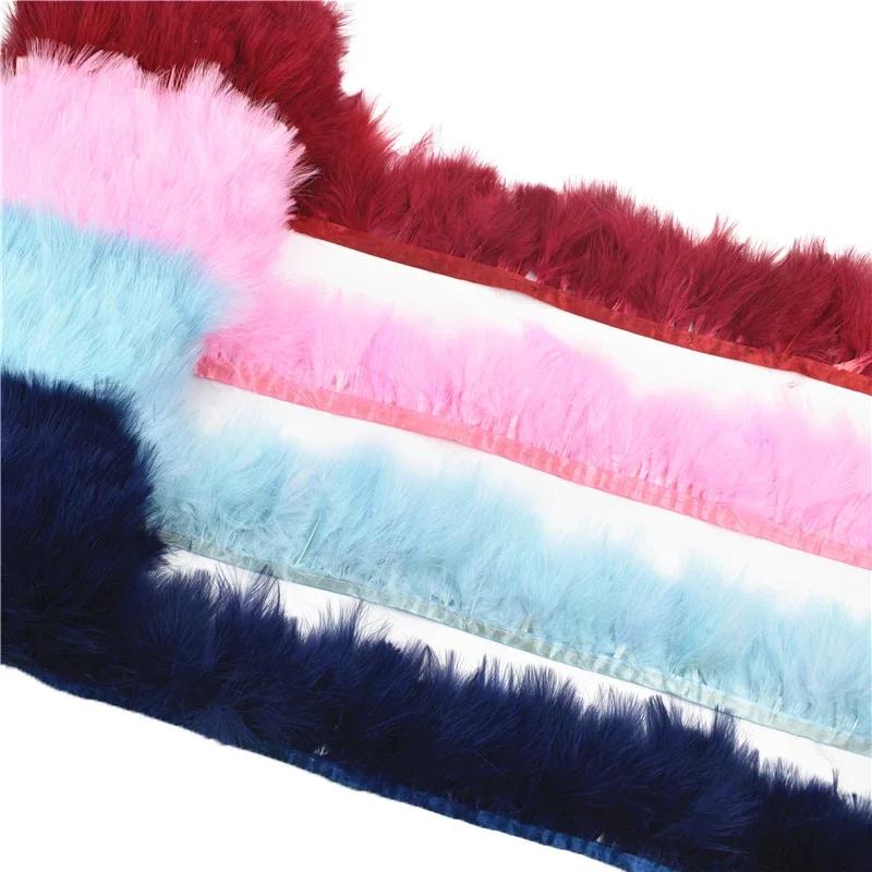 2Meters Colored Fluffy Marabou Feathers Fringe Trim Turkey Black Feather Ribbon Fabric Shawl Clothes Sewing Trimmings Decoration
