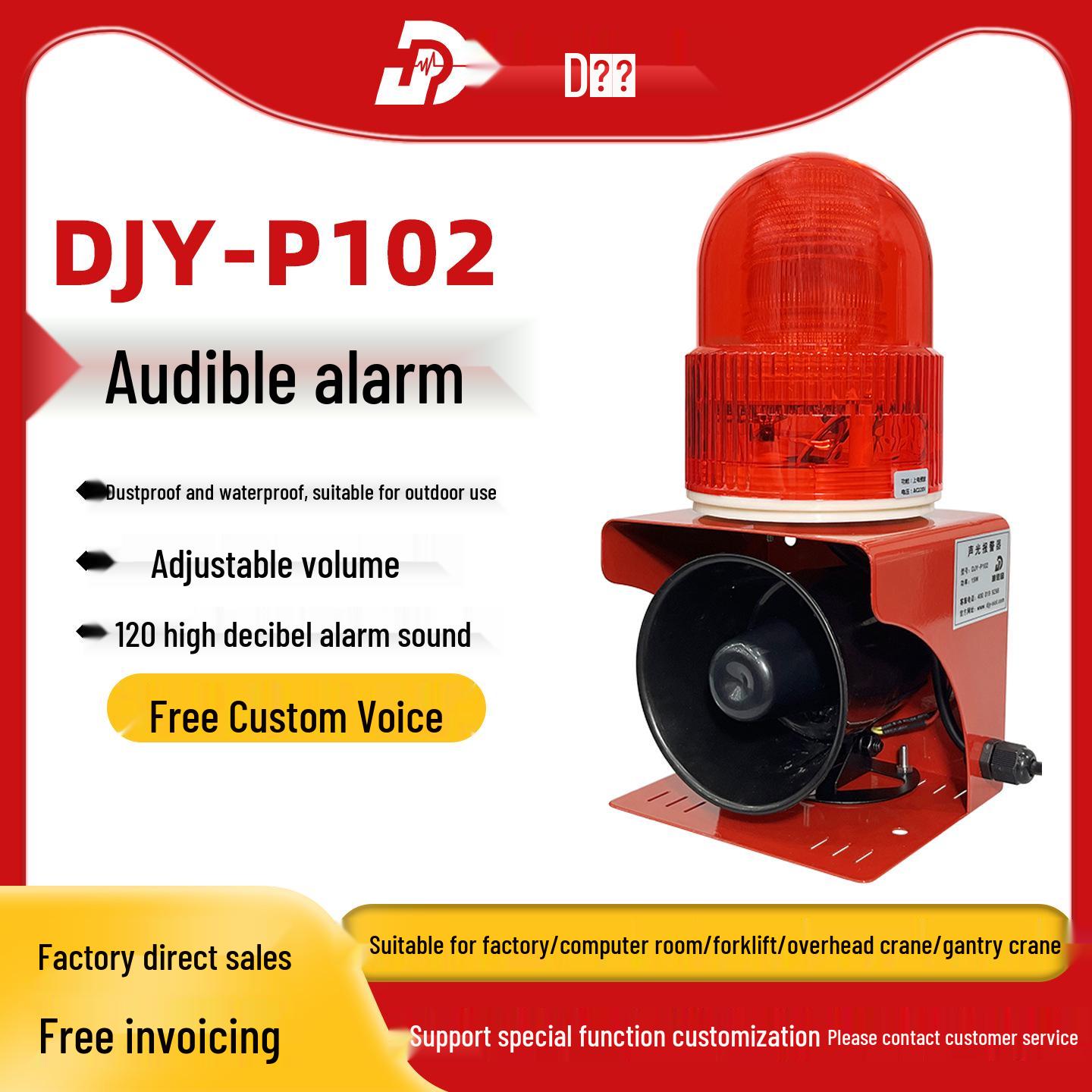 Industrial Wireless Sound and Light Alarm with Remote Control, High Power Forklift Siren Horn, 12V/24V/220V.
