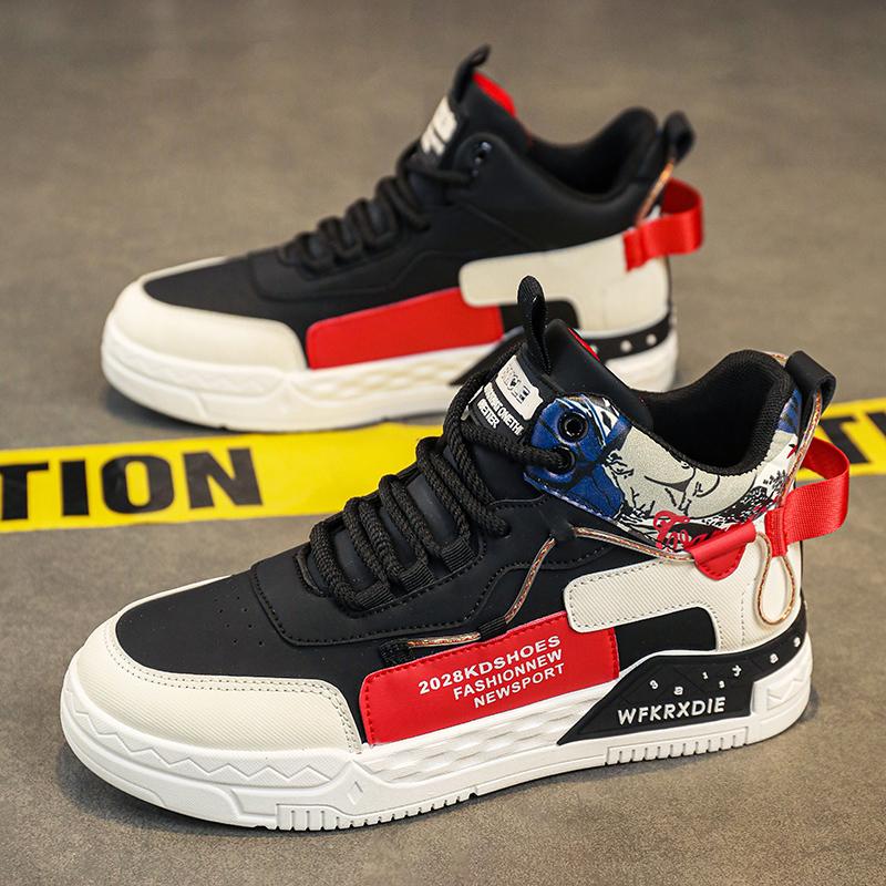 

Мужская мода повседневная обувь для скейтбординга с высоким верхом, удобные кроссовки для мальчиков, для студентов, трендовая мягкая подошва, классика, дышащая, для спортзала, нескользящая 44 чёрный/красный