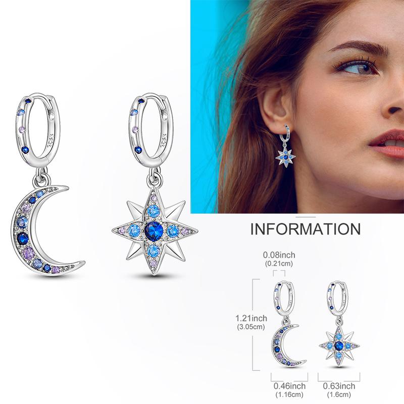 925 Silver Hoop Earring Moon Sun Earring Pendent Zircon Heart Shape Star Eardrop For Women Girl Making Jewelry