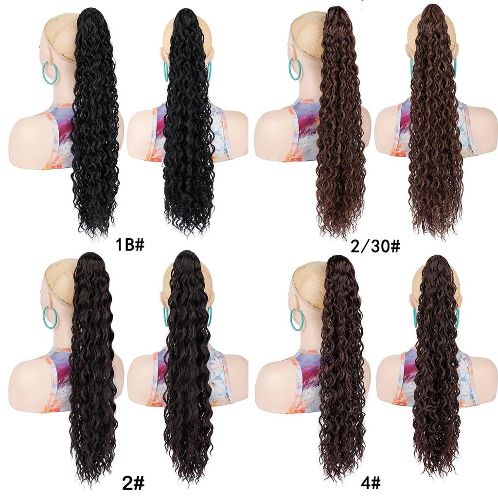 Coda di Cavallo Lunga Profondamente Ondulata Riccia Estensione per Capelli a Coda con Pinza a Morsetto Coda di Capelli Sintetica per Donne Uso Quotidiano