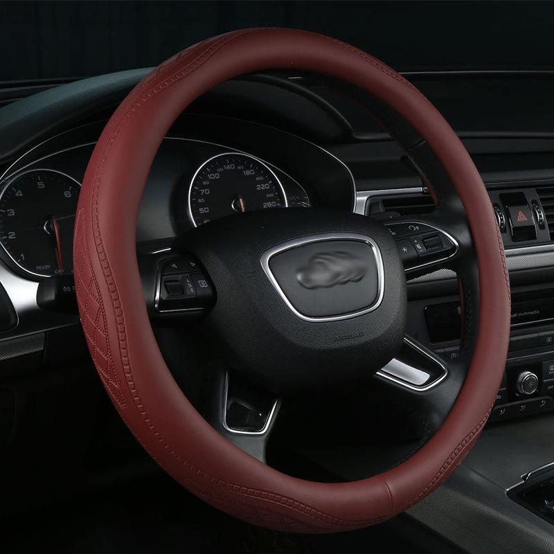 Nappa Leather Embossed Car Steering Wheel Cover - Four Seasons, Comfortable Grip