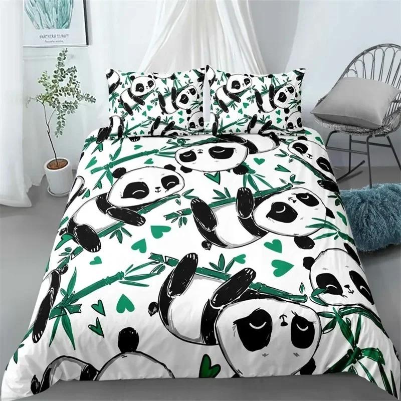 Cute Panda Animal Giant Panda Comfortable Duvet Quilt Cover Pillowcase Bedding Set Children Bedroom Decoration Home Textile