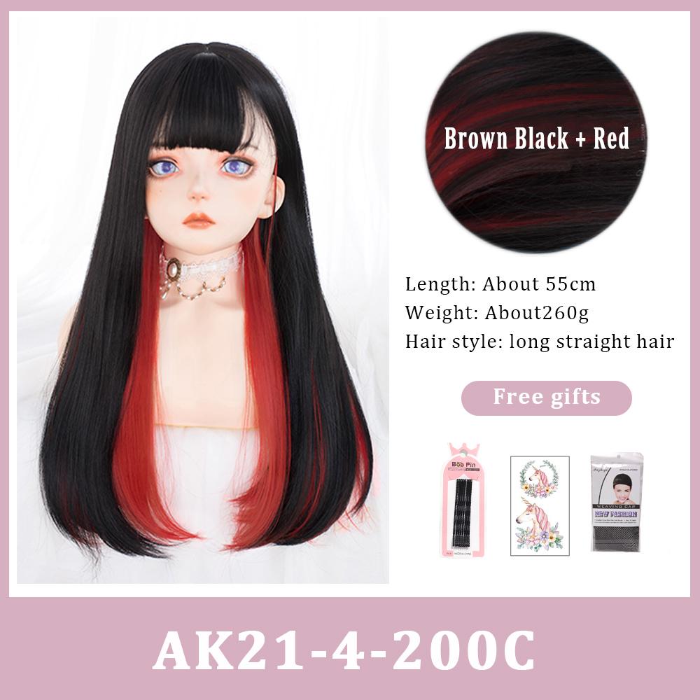 Pony-Perücke, braun, schwarz, synthetischer Farbverlauf, mehrfarbig, Colorblock-Perücke, Lolita-Perücke