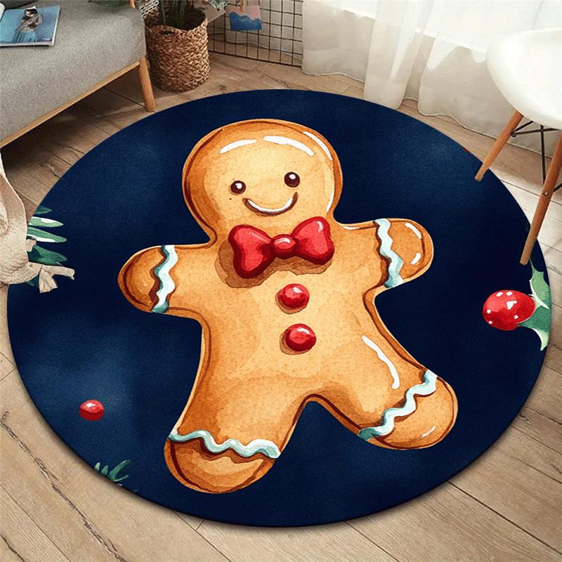 

1pc Soft, Absorbent & Non-Slip Cute Gingerbread Man Round Rug, Perfect for Entryway, Living Room, Bedroom Decor, Machine Washable Flannel Me 80cm by 80cm