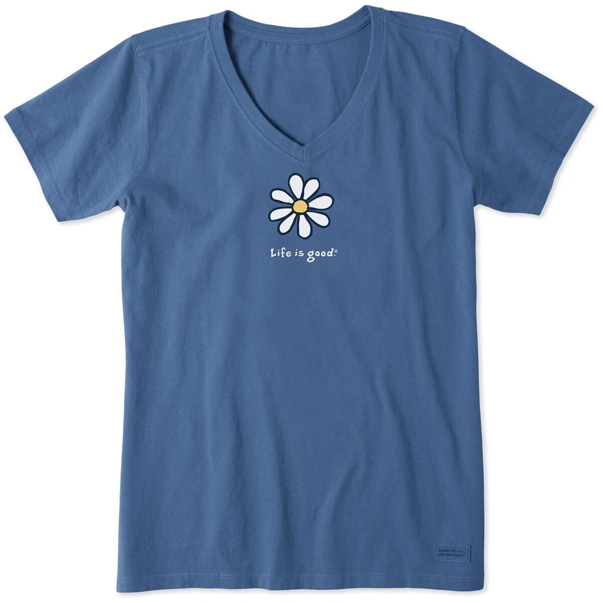 Life is Good. Women s LIG Daisy Short Sleeve Crusher Vee, Vintage Blue XL