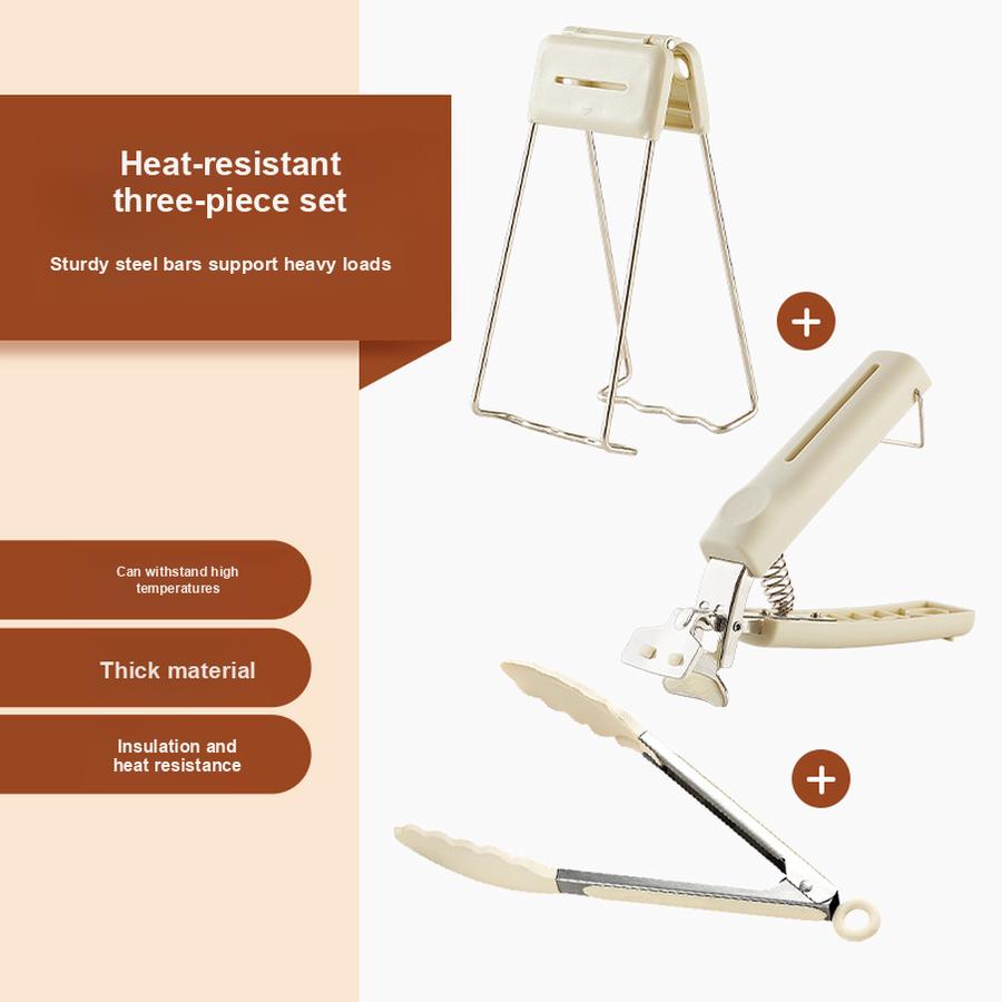 Heat-Resistant Clip Claw Bowl Clamp Kitchen Utensil Anti-Scald Handle with Steaming Plate Stainless Steel Lifting Tray