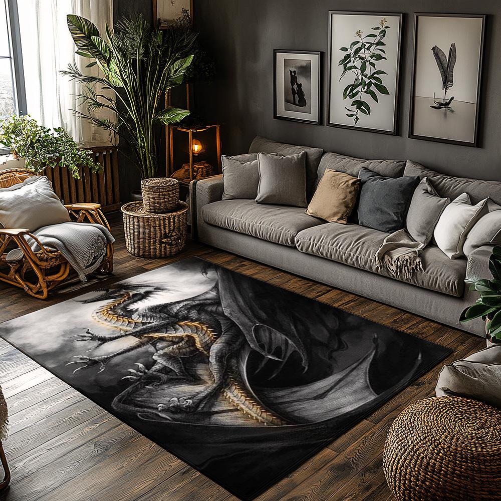 

Mythical Creature Area Rug, Black White Graphic Carpet for Living Room, Soft Non-Slip Sofa Mat with Bohemian Decor 50x80cm