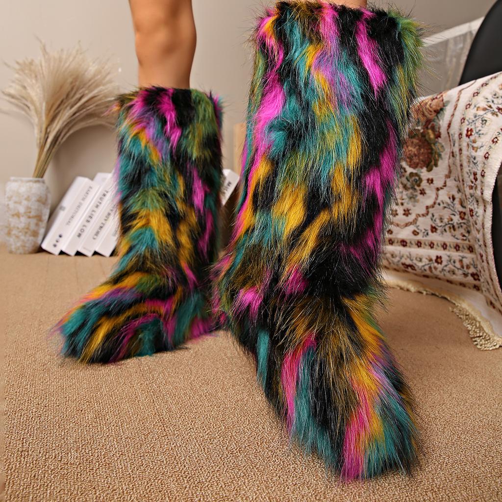 Fashion Women 2025 Winter Over Knee New Thigh High Fluffy Faux Fur Boots Ladies Plush Warm Platform Shoes Luxury Furry Snow Boots