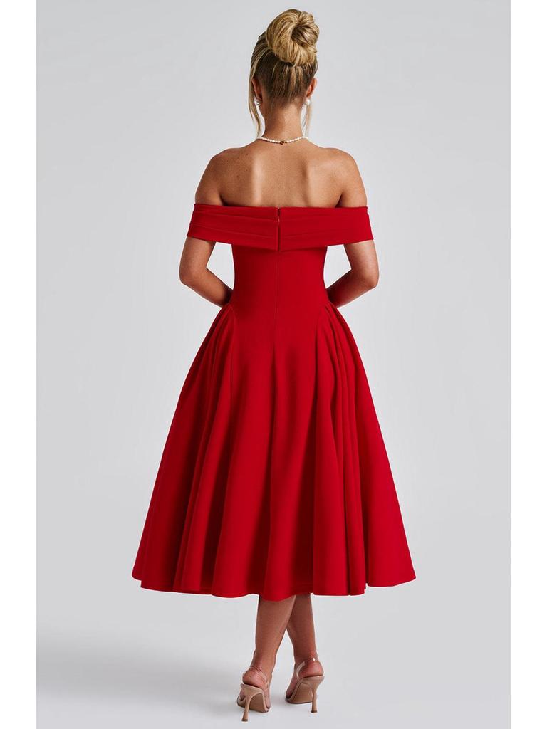 2025 Spring Fashion Solid Color Off-the-Shoulder Backless Bandeau Dress for Women