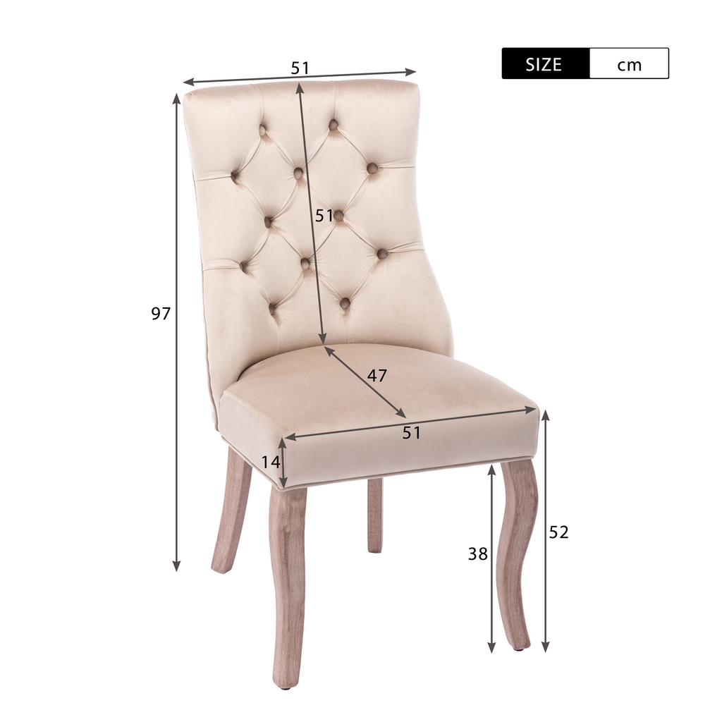 4-Leg Chair, Beige Velvet Dining Chair, High Backrest, with Button Tufting, Solid Wood Frame, Beige (Set of 2)