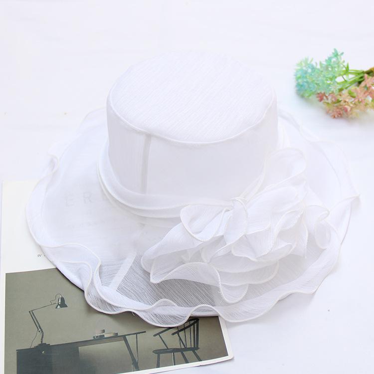 Monochrome Large Flower Mesh Gauze Hat Women'S Summer Travel Sun Protection Sun Hat Foldable Beach Sun Hat