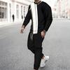Men Black White Abstract Curve Line Print Long Sleeve Sweatshirt Jogger Pants Two Piece Suit