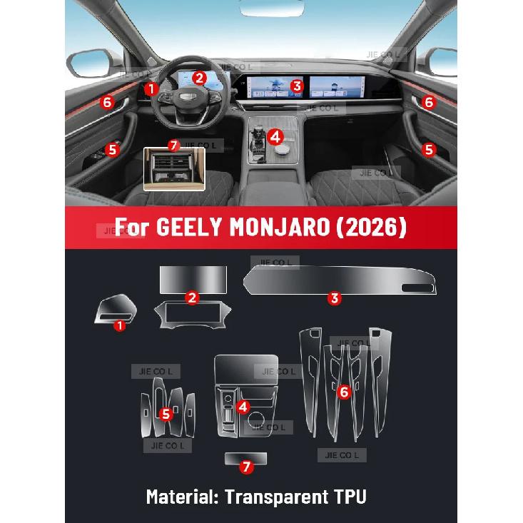 Защитная пленка из ТПУ от царапин для центральной консоли, медиа-панели, приборной панели, навигации автомобиля GEELY MONJARO 2026 Left rudder driving