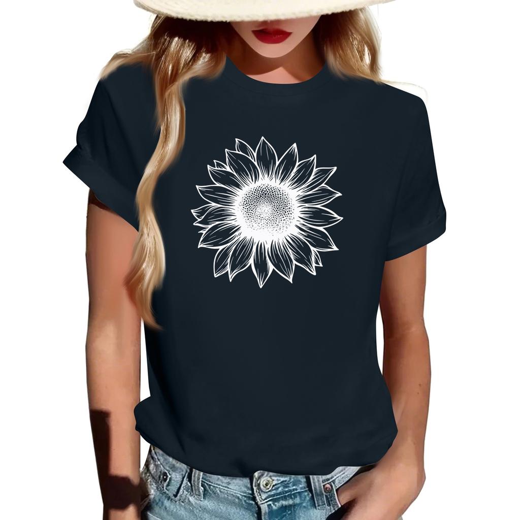 T-shirt à manches courtes pour femme, à col rond, tendance, décontracté, à imprimé rétro