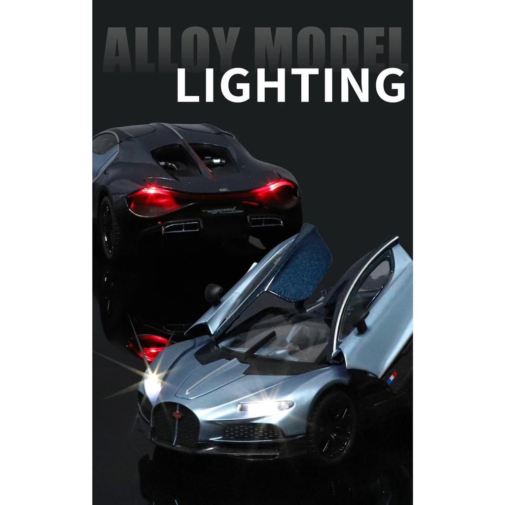 Modèle de voiture Bugatti Tourbillon Supercar en alliage 1/24 Son et lumière Rappel Jouet pour enfants Objets de collection Cadeau d'anniversaire