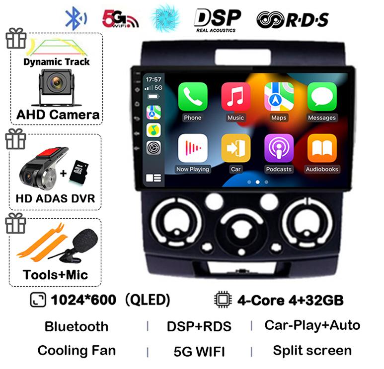 Android 14 Car Radio Stereo for Ford Everest Ranger Mazda BT50 BT-50 2006 2007 2008 2009 2010 2011 Multimedia Player Head Unit